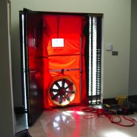 blower door fan in doorway